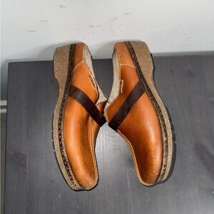 PIKOLINOS Granada Calfskin Leather Clogs Brandy Wedge
